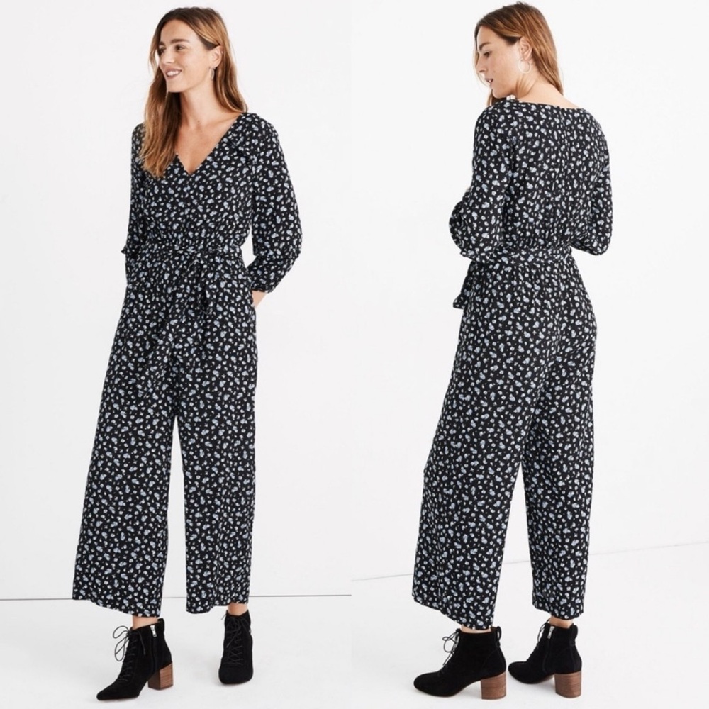 Madewell Black and White Floral Jumpsuit